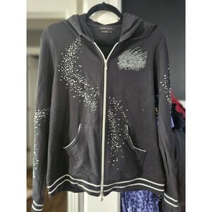 BCBGMAXAZRIA Black Rhinestone Zip Up Hoodie Jacket Women's XL